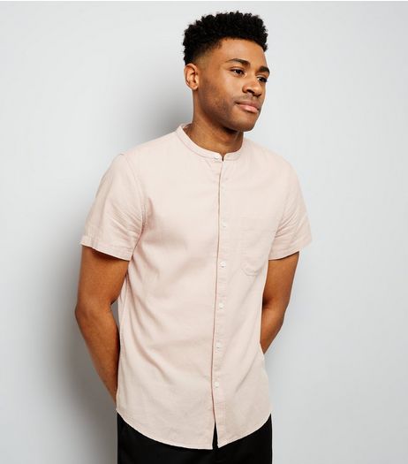 Pink Textured Short Sleeve Grandad Collar Shirt | New Look
