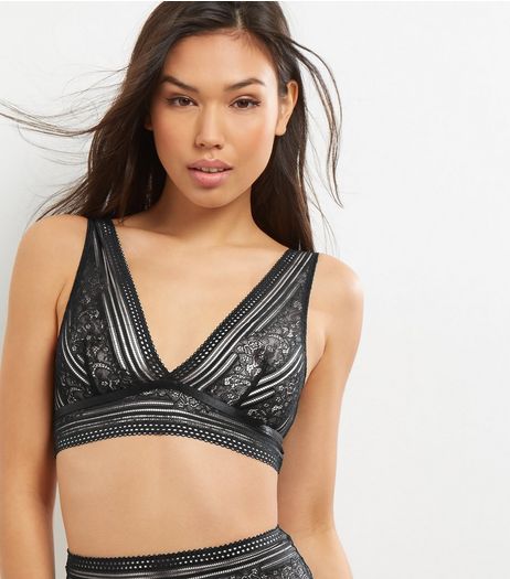 Black Linear Lace Longline Bralet | New Look