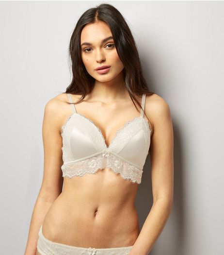 Cream Bridal Satin And Lace Scallop Hem Bralet | New Look