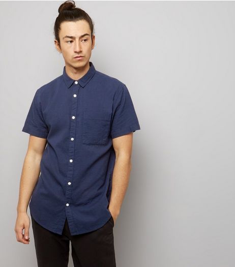 Navy Textured Short Sleeve Shirt | New Look