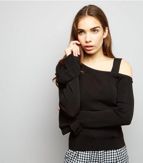 Black Off The Shoulder Frill Sleeve Jumper | New Look