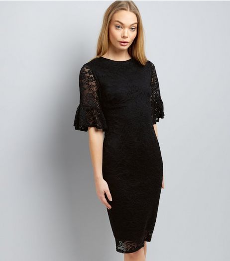 Black Lace Frill Sleeve Midi Dress | New Look