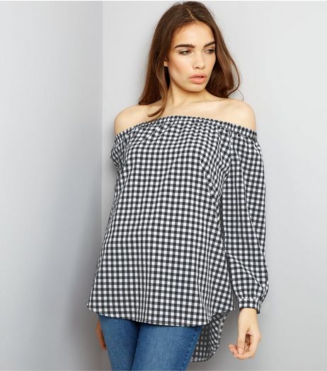 Black Gingham Bardot Neck Top | New Look