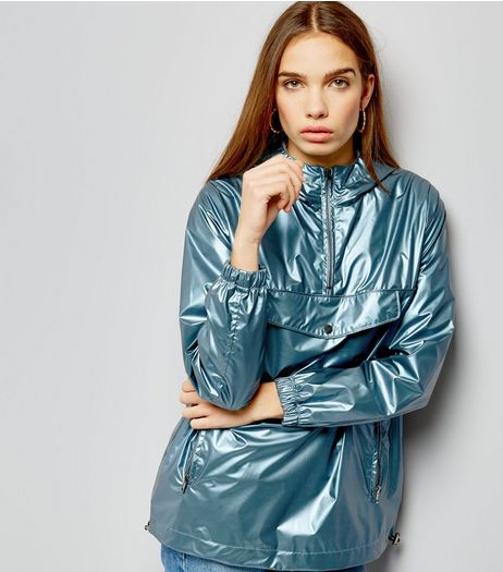 Blue Metallic Over Head Anorak | New Look