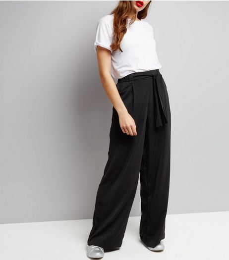Tall Black Tie Waist Wide Leg Trousers | New Look