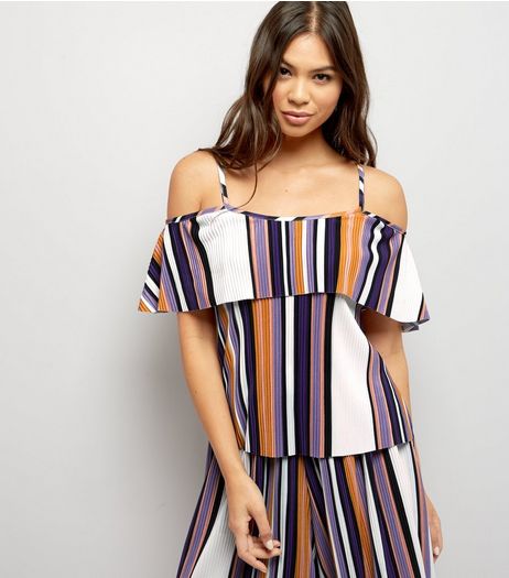 Blue Vanilla White Stripe Cold Shoulder Cami Top | New Look