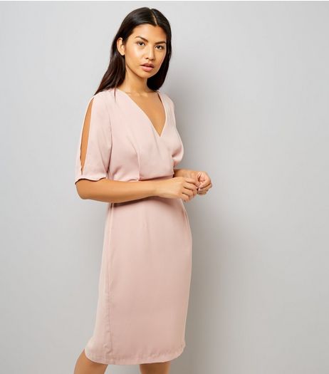 Mid Pink Wrap Front 1/2 Sleeve Midi Dress | New Look