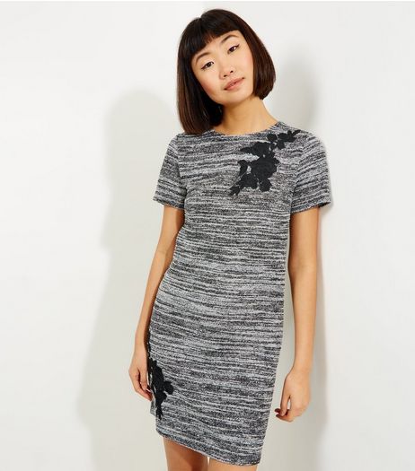 Grey Space Dye Fine Knit Floral Badge Mini Dress | New Look