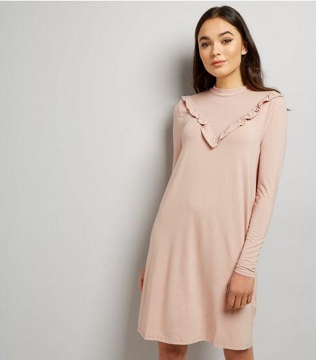 Mid Pink Frill Trim Jersey Dress | New Look
