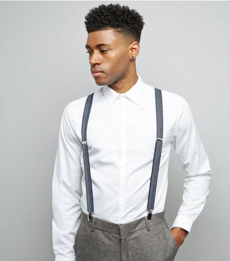 Navy Textured Braces | New Look
