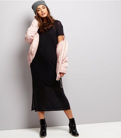 Black Mesh Midi Dress | New Look