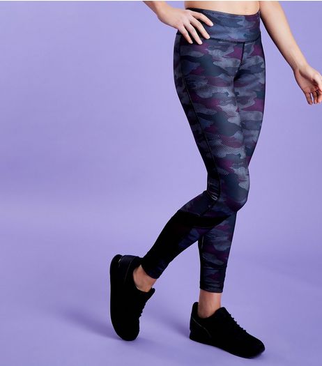 Dark Purple Camo Print Sports Leggings | New Look