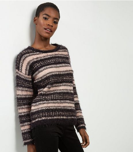 Apricot Pink Stripe Fluffy Jumper | New Look