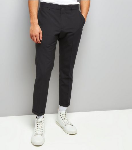Navy Pinstripe Cropped Slim Leg Tailored Trousers | New Look