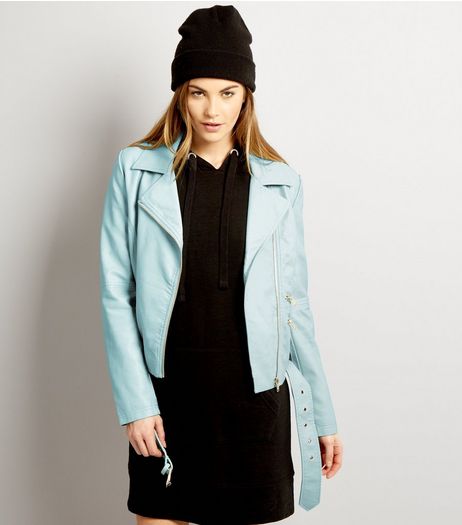 Mint Green Leather-Look Biker Jacket | New Look