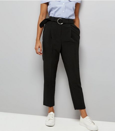 Petite Black Circle Belt Slim Leg Trousers | New Look