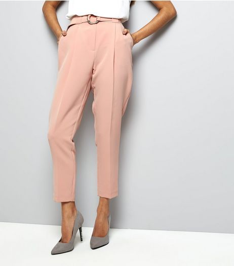 Petite Pink Circle Belt Slim Leg Trousers | New Look