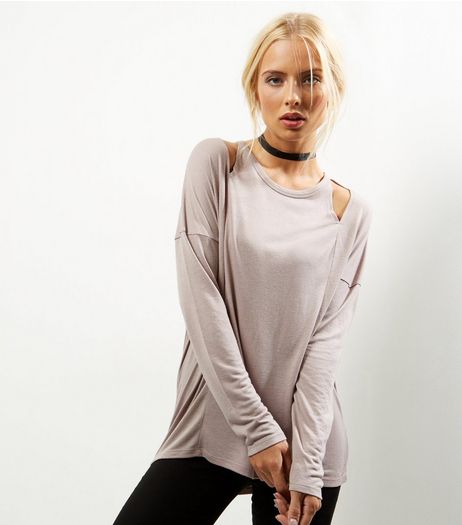 Lilac Cut Out Shoulder Long Sleeve Top | New Look
