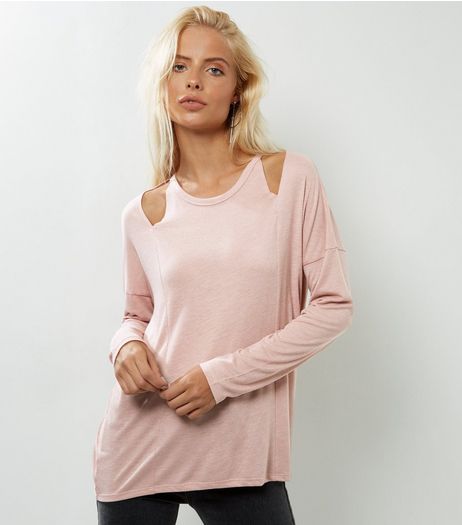 Pink Cut Out Shoulder Long Sleeve Top | New Look