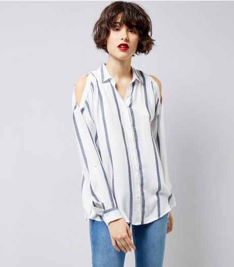 White Stripe Cold Shoulder Shirt | New Look