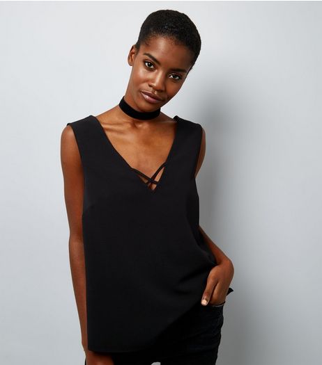 Black Double Strap Front Sleeveless Top | New Look