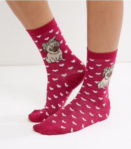 Burgundy Bandana Pug Print Socks | New Look