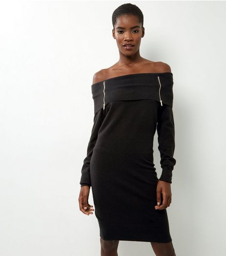 Apricot Black Zip Detail Bardot Dress | New Look