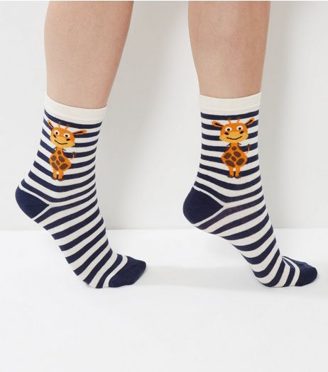 Blue Stripe Giraffe Print Socks | New Look