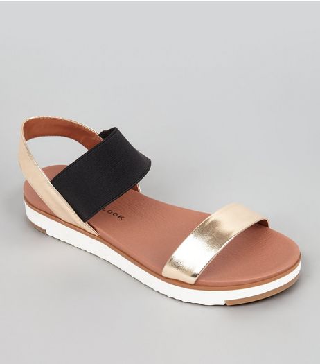 Teens Gold Elasticated Strap Sandals | New Look