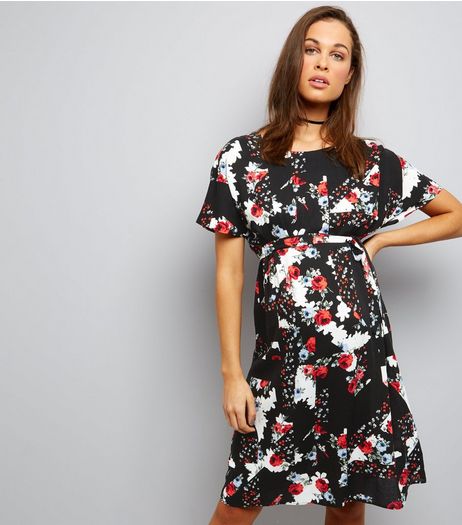 Maternity Mixed Floral Print Frill Hem Dress | New Look