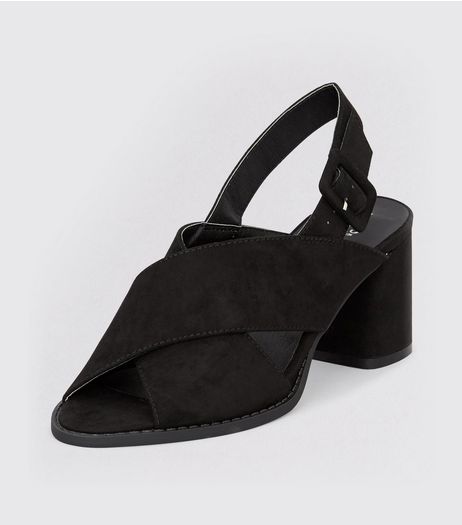 Teens Black Suedette Cross Front Block Heel Sandals | New Look