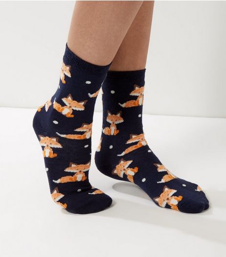 Navy Fox Print Socks | New Look