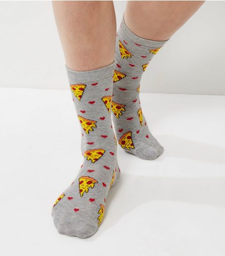Grey Pizza Print Socks | New Look