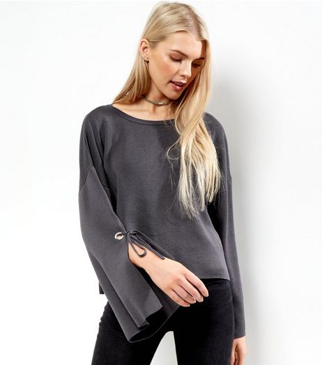 Dark Grey Wide Split Sleeve Jumper | New Look