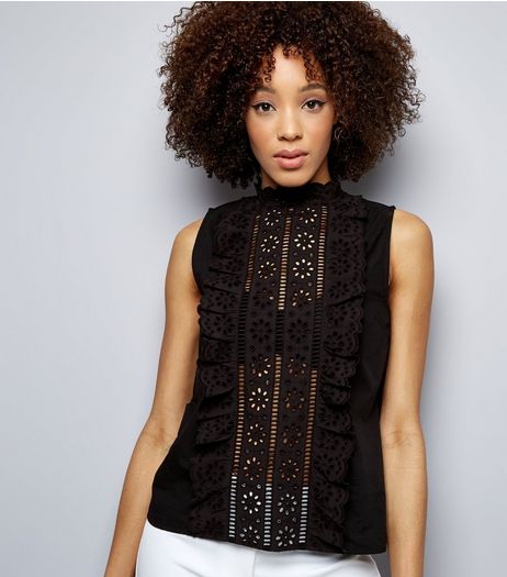 Black Lace Frill Trim Sleeveless Top | New Look