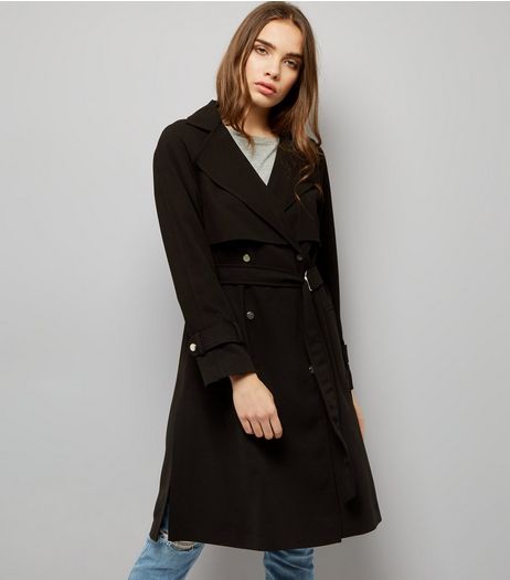 Black Waterfall Belted Trench Coat | New Look