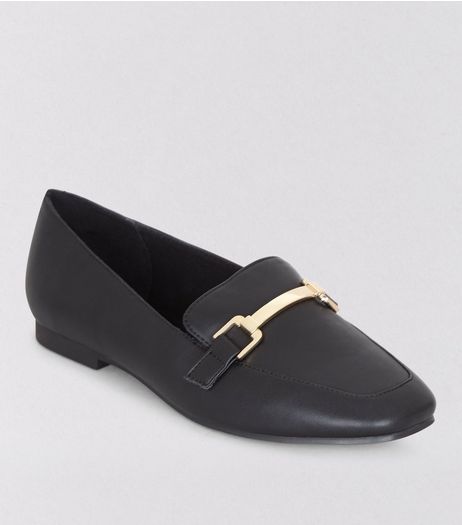 Wide Fit Black Metal Bar Loafers | New Look