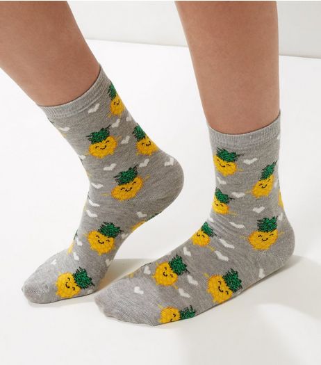 Grey Pineapple and Heart Print Socks | New Look