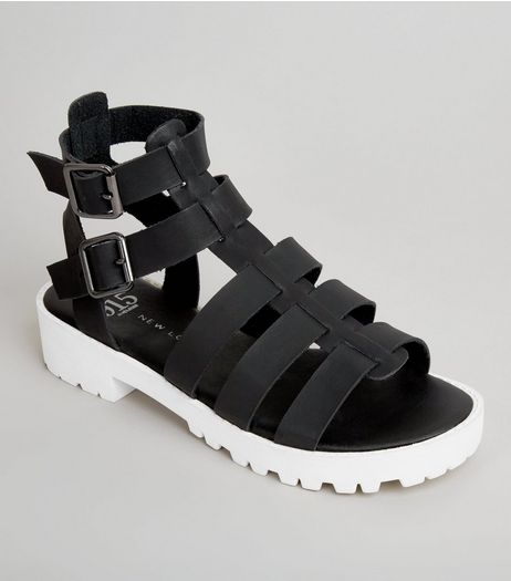 Teens Black Contrast Sole Gladiator Sandals | New Look