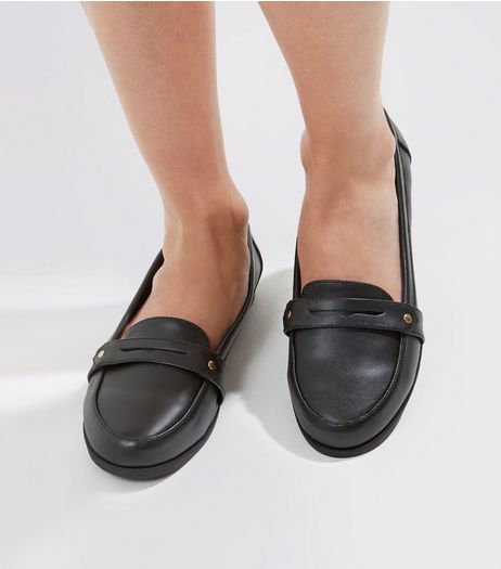 Wide Fit Black Comfort Leather Loafers | New Look