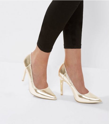 Gold Metallic Pointed Court Shoes | New Look