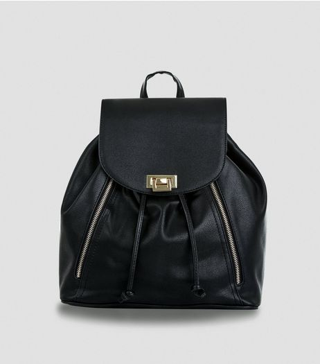 Black Flip Lock Backpack | New Look