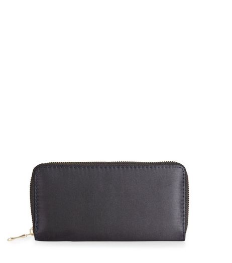 Black Sateen Zip Around Purse | New Look