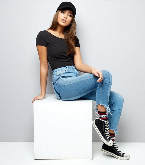 Black Ribbed Short Sleeve Crop Top | New Look