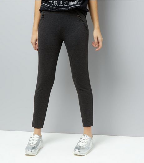 Dark Grey Double Zip Leggings | New Look