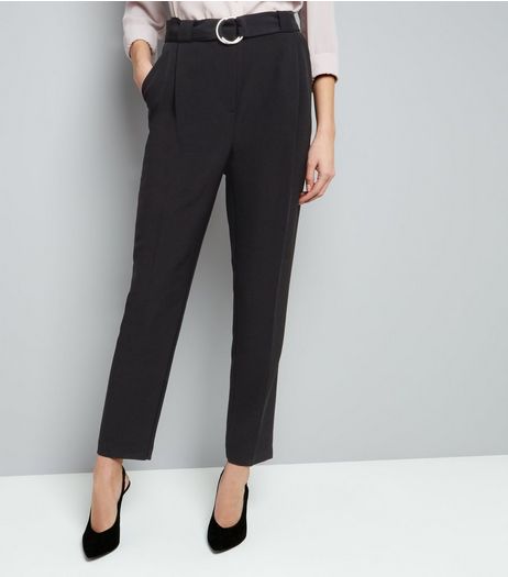 Tall Black Circle Belt Slim Leg Trousers | New Look