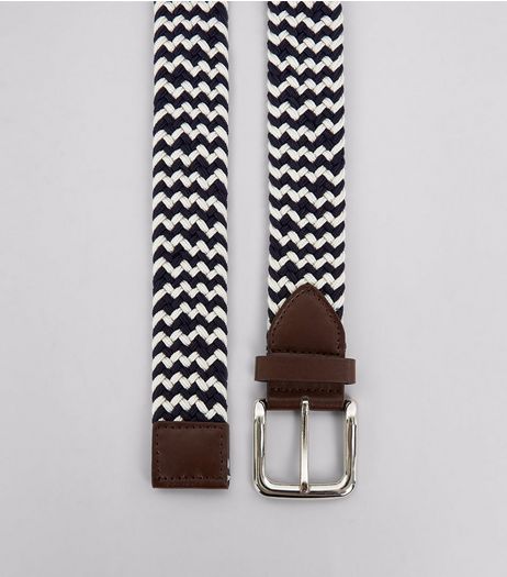 Navy Zig Zag Pattern Elasticated Belt | New Look