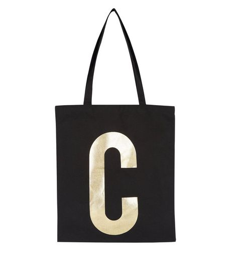 Black C Initial Canvas Bag | New Look