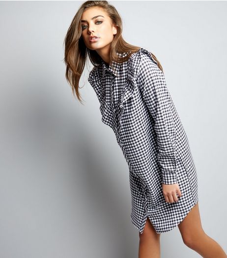 Innocence Black Gingham Check Frill Trim Shirt Dress | New Look