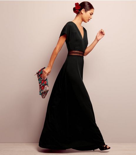 Black Crochet Waist Maxi Bridesmaid Dress | New Look